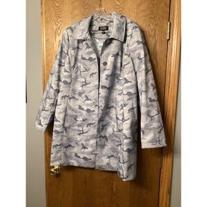 Dennis Basso Water Resistant Camo Printed Button Front‎ Jacket Blue Camo Sz XL